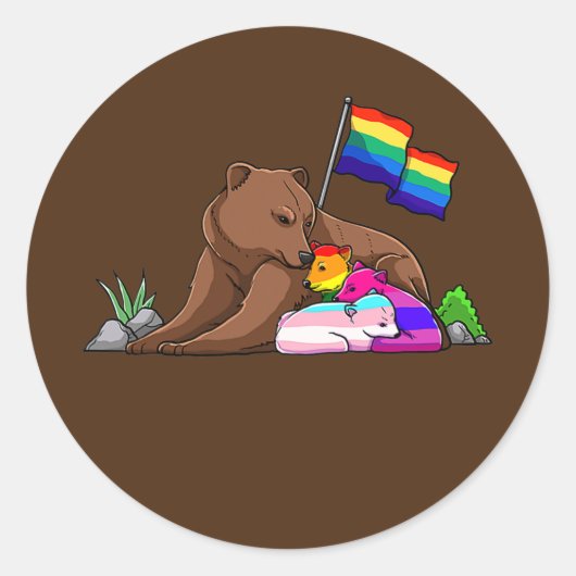 Beer Mam Gratis Hug LGBT Gay Transgender Pride Ronde Sticker (Voorkant)