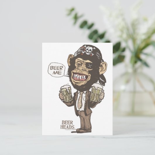 Beer me Chimp Pirate van Mudge Studios Briefkaart (Staand voorkant)