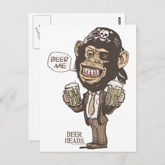 Beer me Chimp Pirate van Mudge Studios Briefkaart (Voorkant / Achterkant)