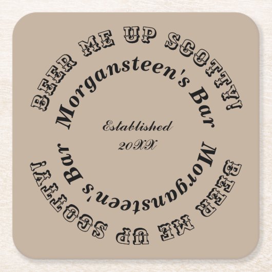 Beer me op Scotty! Naam balk- of Man-grot Kartonnen Onderzetters (Voorkant)