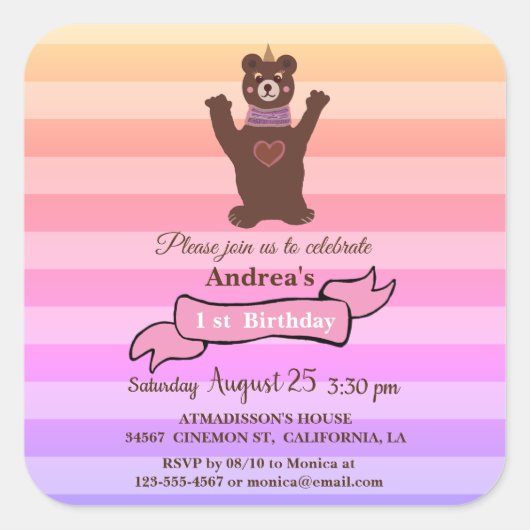 Beer Meisje Verjaardag Sticker (Voorkant)