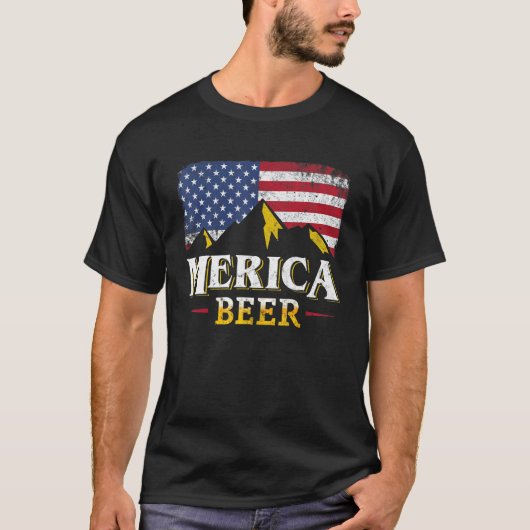 Beer Merica Vlag 4 juli Mannen Vrouwen Amerikaans T-shirt (Voorkant)