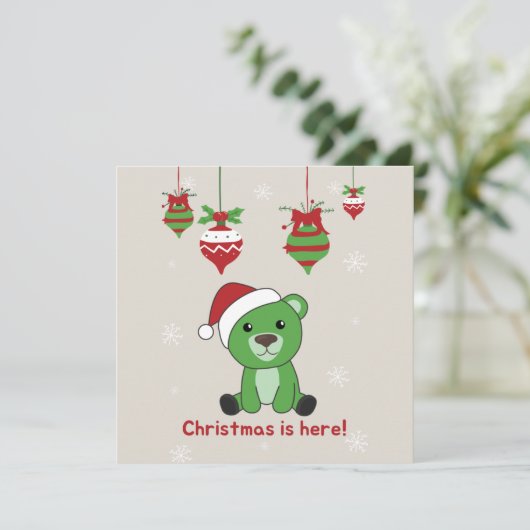 Beer Merry Christmas Winter Dieren Beren Uitnodigi Kaart (Staand voorkant)