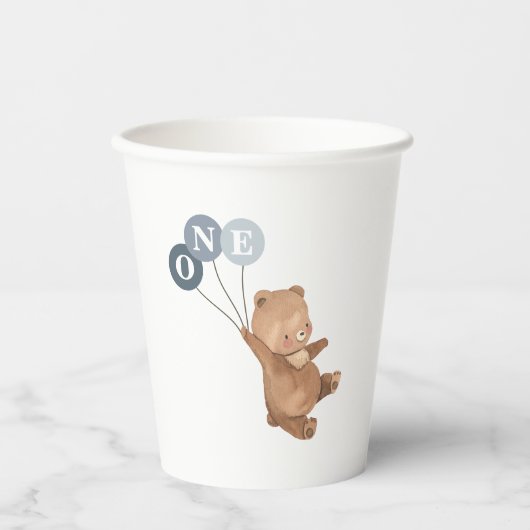 Beer met 3 blauwe ballonnen papieren bekers (Voorkant)