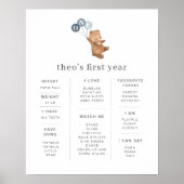 Beer met 3 blauwe ballonnen Poster (Voorkant)