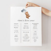 Beer met 3 blauwe ballonnen Poster