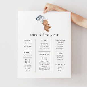 Beer met 3 blauwe ballonnen Poster