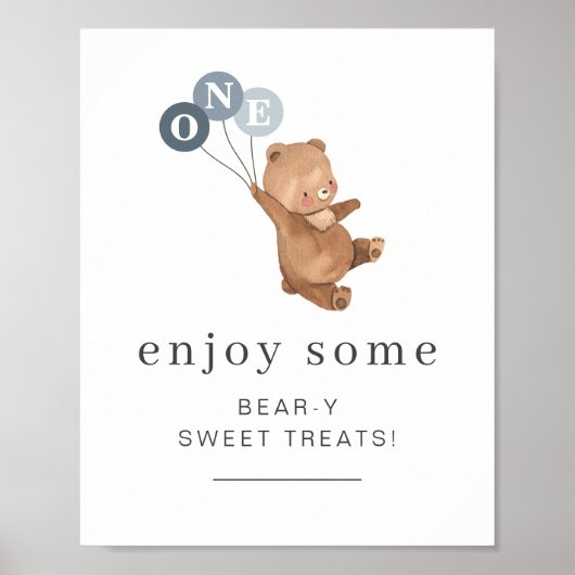 Beer met 3 blauwe ballonnen - Sweet Treons Sign Poster (Voorkant)