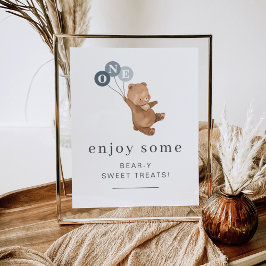 Beer met 3 blauwe ballonnen - Sweet Treons Sign Poster