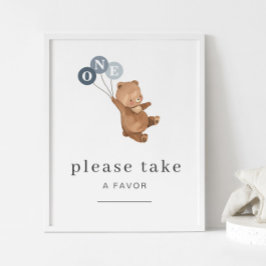 Beer met 3 blauwe ballonnen voor een positief teke poster