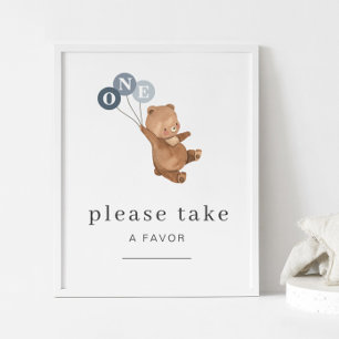 Beer met 3 blauwe ballonnen voor een positief teke poster