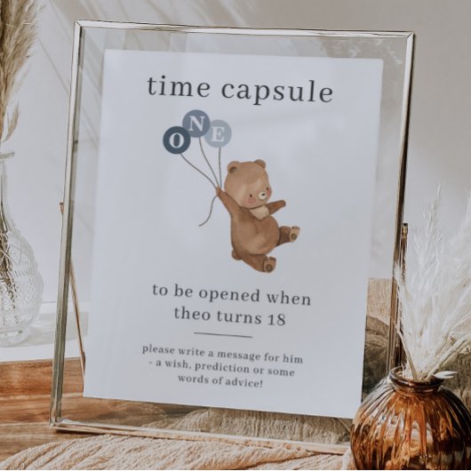 Beer met 3 blauwe ballons Tijdcapsule Poster