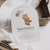 Beer met 3 bruine ballonnen 1e boogverjaardag kaart