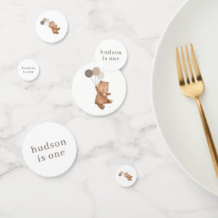 Beer met 3 bruine ballonnen confetti