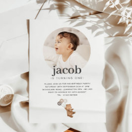 Beer met 3 bruine ballonnen - Foto Verjaardag Kaart