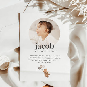 Beer met 3 bruine ballonnen - Foto Verjaardag Kaart