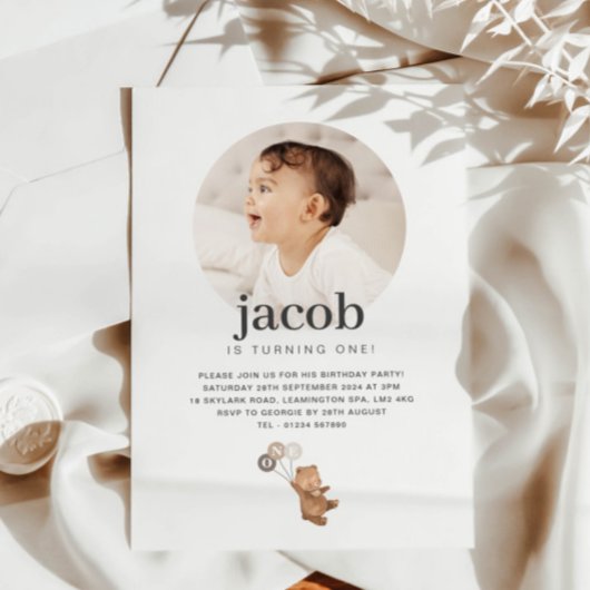 Beer met 3 bruine ballonnen - Foto Verjaardag Kaart