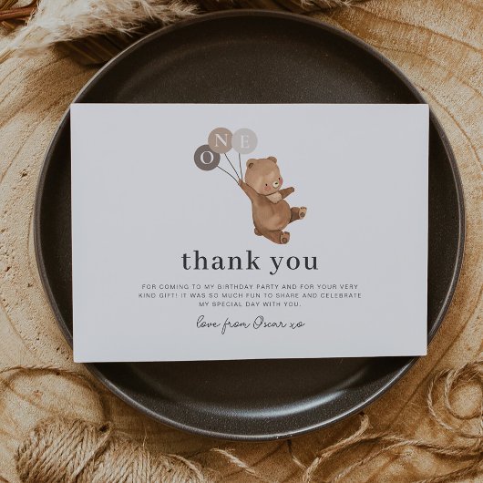 Beer met 3 bruine ballonnen - Thank You Card Kaart