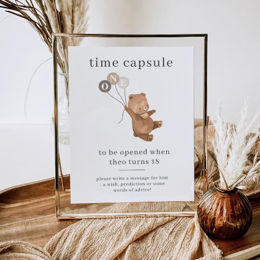 Beer met 3 bruine ballonnen Tijd Capsule Poster