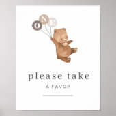 Beer met 3 bruine ballonnen voor een positief teke poster (Voorkant)