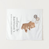 Beer met 3 bruine ballonnen Welkomstteken Wandkleed (Voorkant (horizontaal))