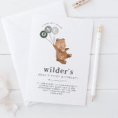 Beer met 3 Groene Balloons 1e verjaardag Uitnodigi Kaart