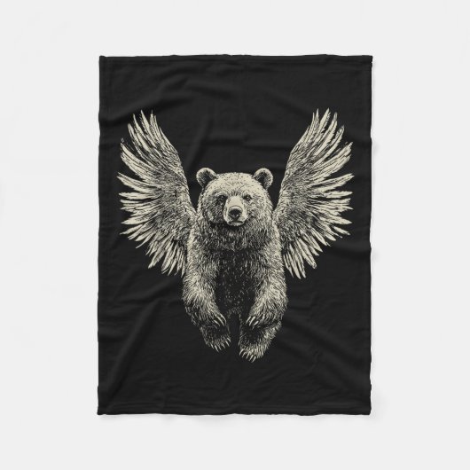 Beer met Angel Wings Retro Wildlife Kunstwerk Vlie Fleece Deken (Voorkant)