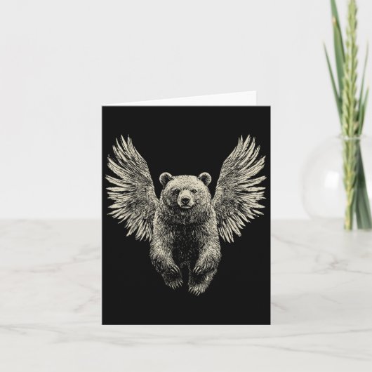 Beer met Angel Wings Retro Wildlife Kunstwerk Vlie Kaart (Voorkant)