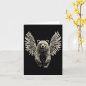 Beer met Angel Wings Retro Wildlife Kunstwerk Vlie Kaart (Gele Bloem)