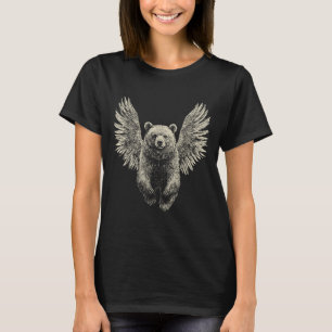 Beer met Angel Wings Retro Wildlife Kunstwerk Vlie T-shirt