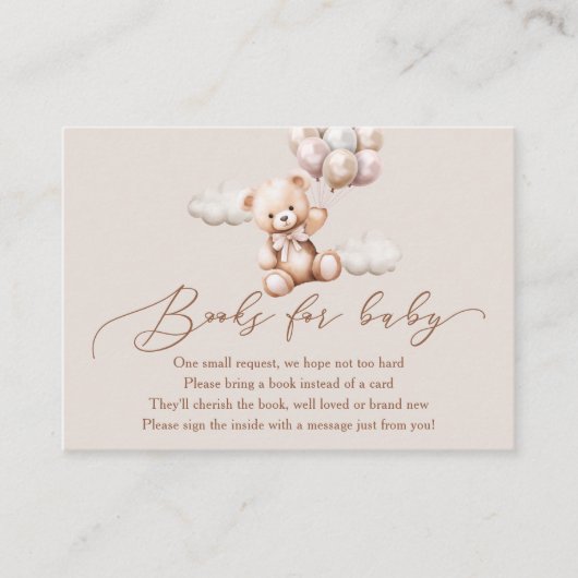 Beer met ballonnen Baby shower boeken voor Baby Informatiekaartje (Voorkant)
