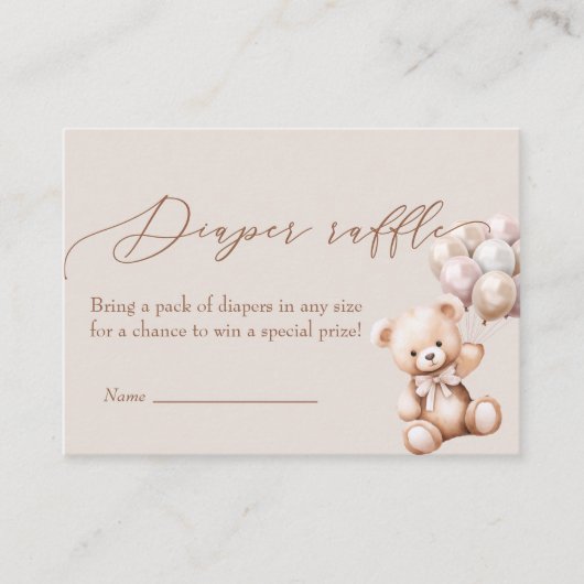 Beer met ballonnen Baby shower luier rafel Informatiekaartje (Voorkant)