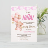 Beer met ballonnen Baby shower meisje Spaans Kaart (Staand voorkant)