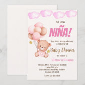 Beer met ballonnen Baby shower meisje Spaans Kaart (Voorkant / Achterkant)