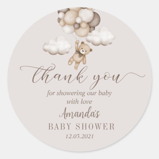 Beer met ballonnen bedankt ronde sticker (Voorkant)