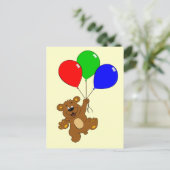 Beer met ballonnen cartoon kinder briefkaart (Staand voorkant)