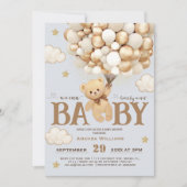 Beer met ballonnen Dusty Blue Baby Boy Shower Kaart (Voorkant)