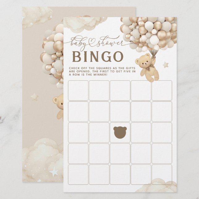 Beer met Ballonnen Neutraal Baby shower Spel (Voorkant / Achterkant)