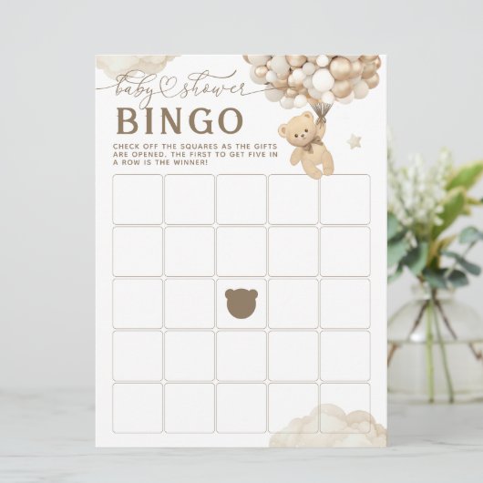 Beer met Ballonnen Neutraal Baby shower Spel Kaart (Staand voorkant)