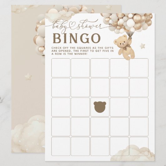 Beer met Ballonnen Neutraal Baby shower Spel Kaart (Voorkant / Achterkant)