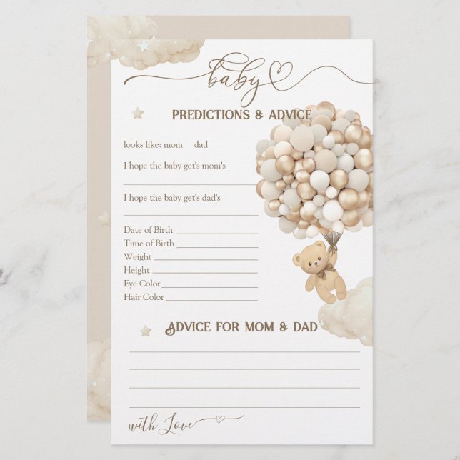 Beer met Ballonnen Neutrale Baby Shower Spel (Voorkant / Achterkant)