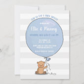 Beer met Balloon Baby shower Invitation | Blauw Kaart (Voorkant)