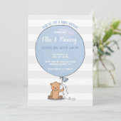 Beer met Balloon Baby shower Invitation | Blauw Kaart (Staand voorkant)