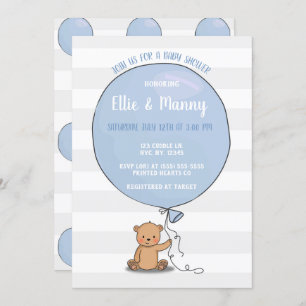 Beer met Balloon Baby shower Invitation Blauw Kaart