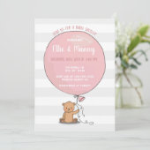 Beer met Balloon Baby shower Invitation | roze Kaart (Staand voorkant)