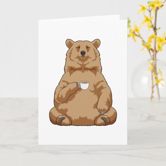 Beer met beker koffie kaart (Gele Bloem)