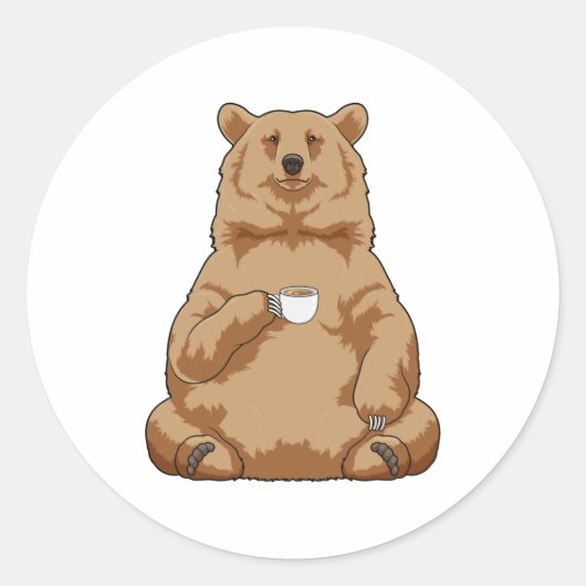 Beer met beker koffie ronde sticker (Voorkant)