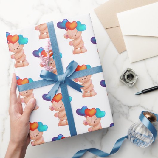 Beer met Birthday Heart ballon Cadeaupapier (Geschenken)