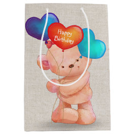 Beer met Birthday Heart-ballonnen Medium Cadeauzakje