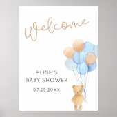 Beer met blauw en Tan Balloons Welkom Poster (Voorkant)